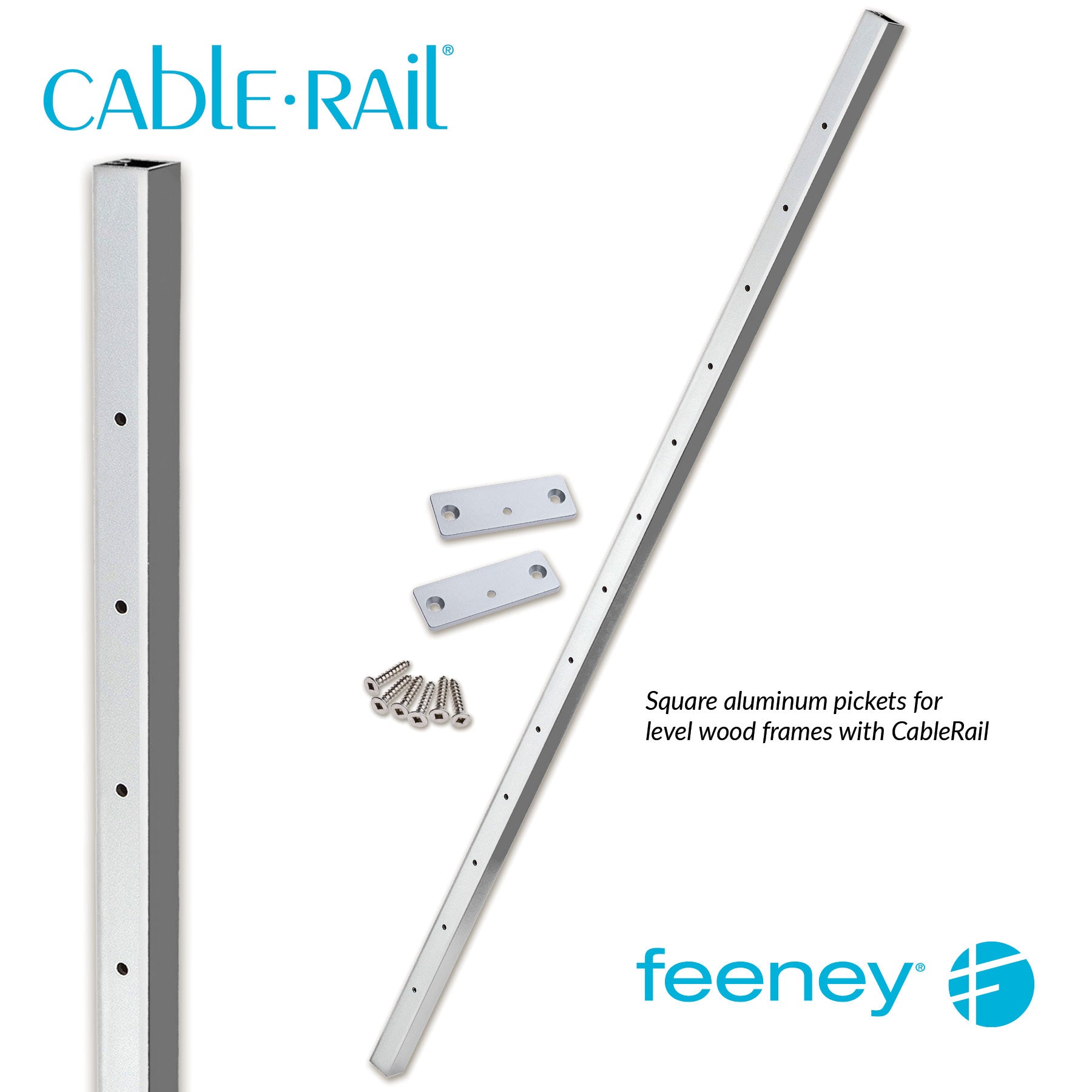  Feeney® CableRail Level Aluminum Intermediate Picket, Silver (Each) 