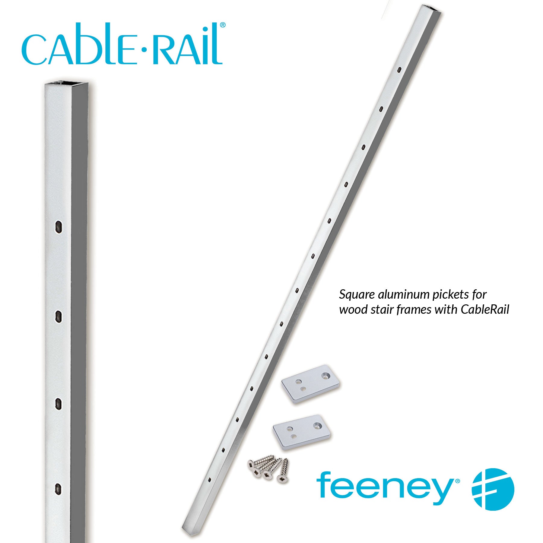  Feeney® CableRail Stair Aluminum Intermediate Picket, Silver (Each) 