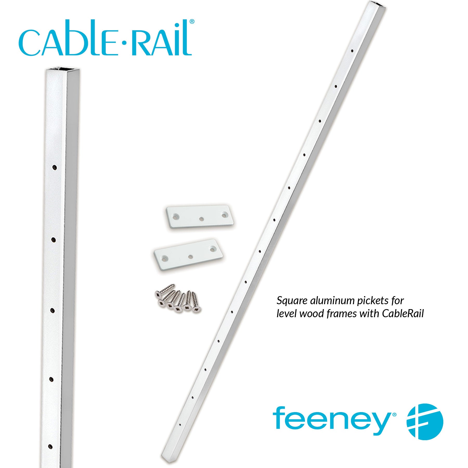  Feeney® CableRail Level Aluminum Intermediate Picket, White (Each) 