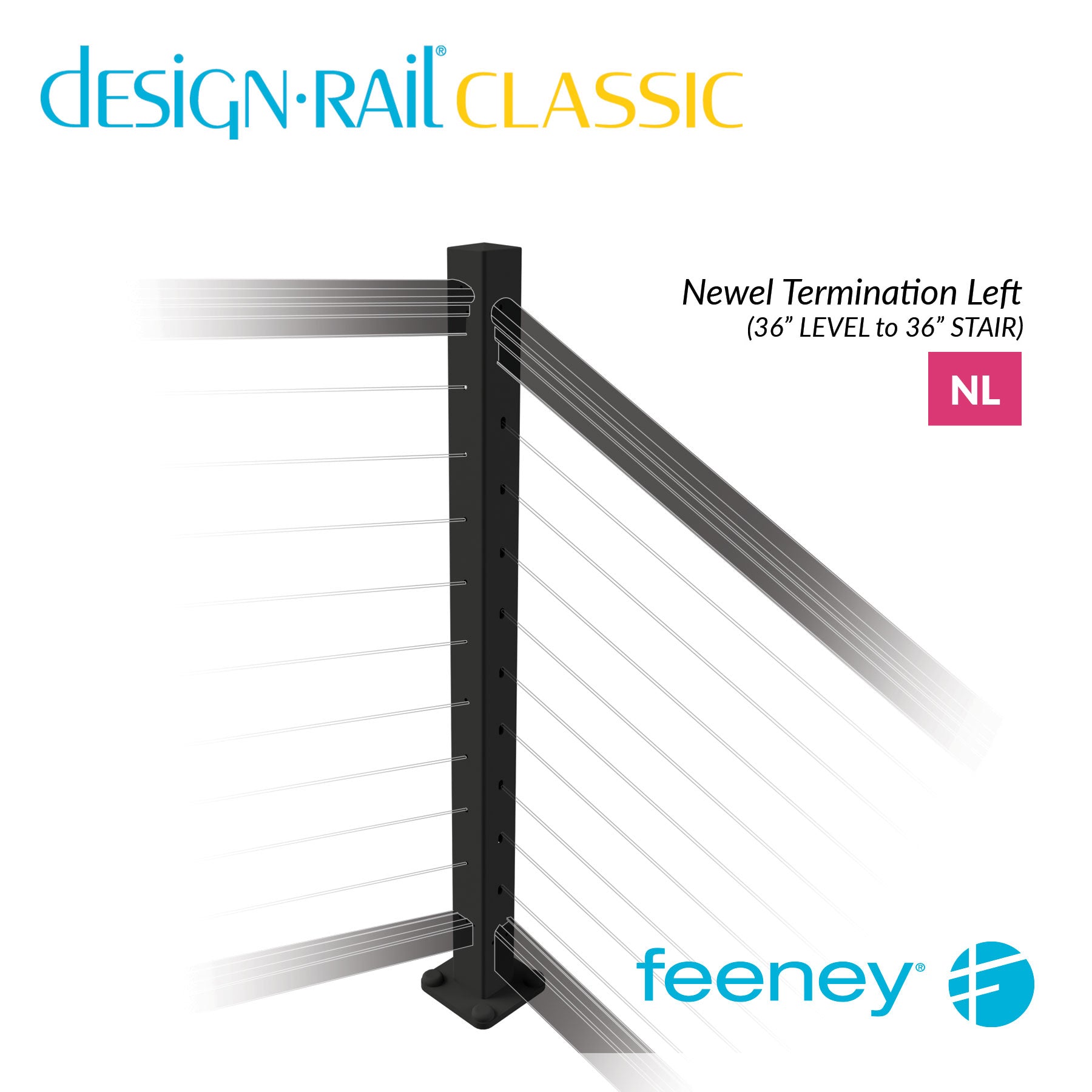  Feeney® DesignRail® Classic Kits (Level to Stair) Left-Hand Newel Post Kit (36