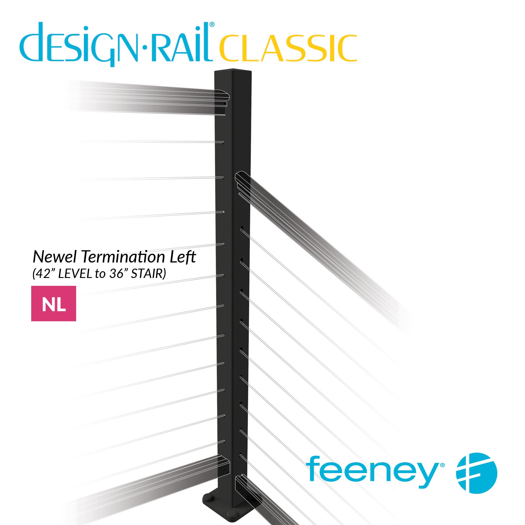  Feeney® DesignRail® Classic Kits (Level to Stair) Left-Hand Newel Post Kit (42