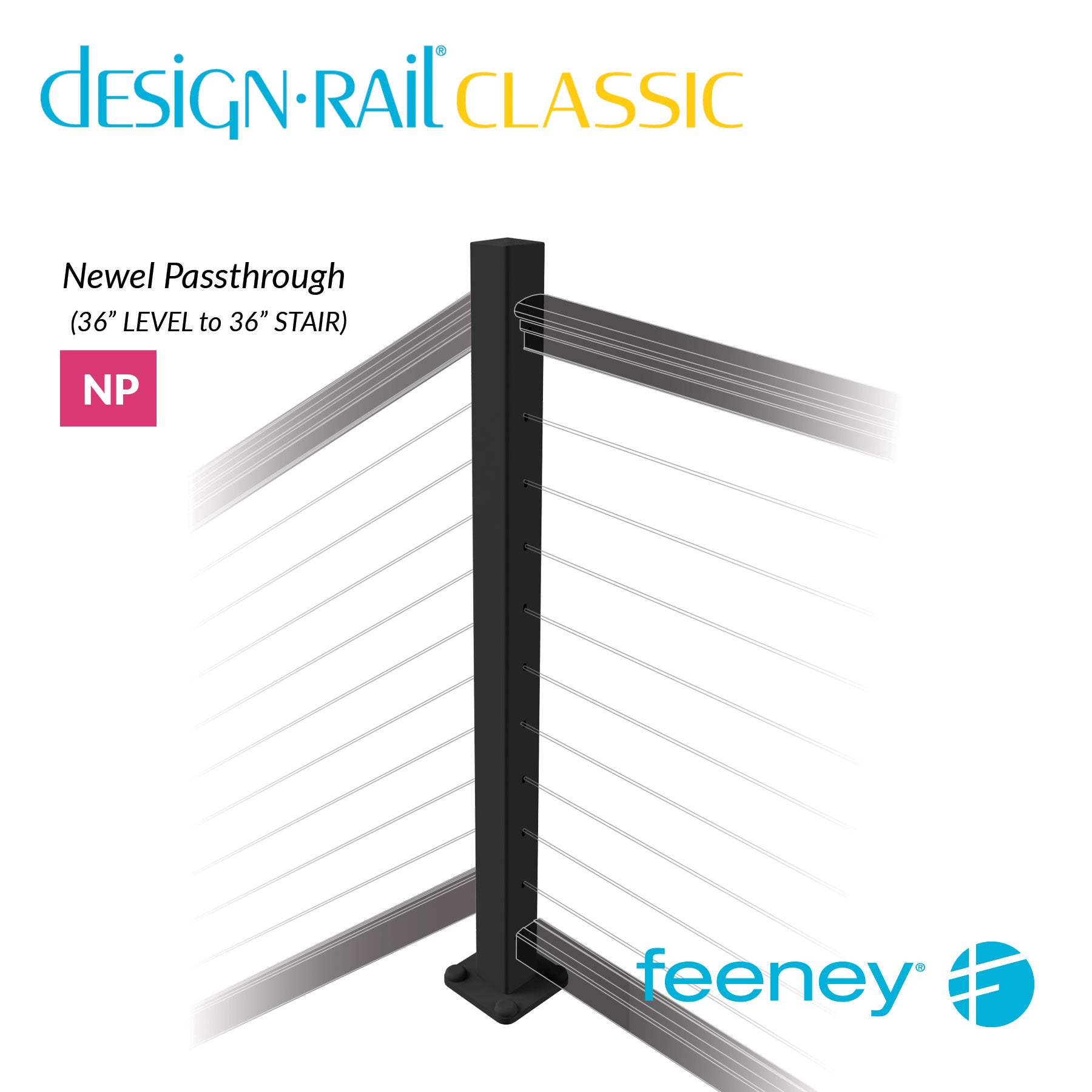  Feeney® DesignRail® Classic Kits (Level to Stair) Passthrough Newel Post Kit (36