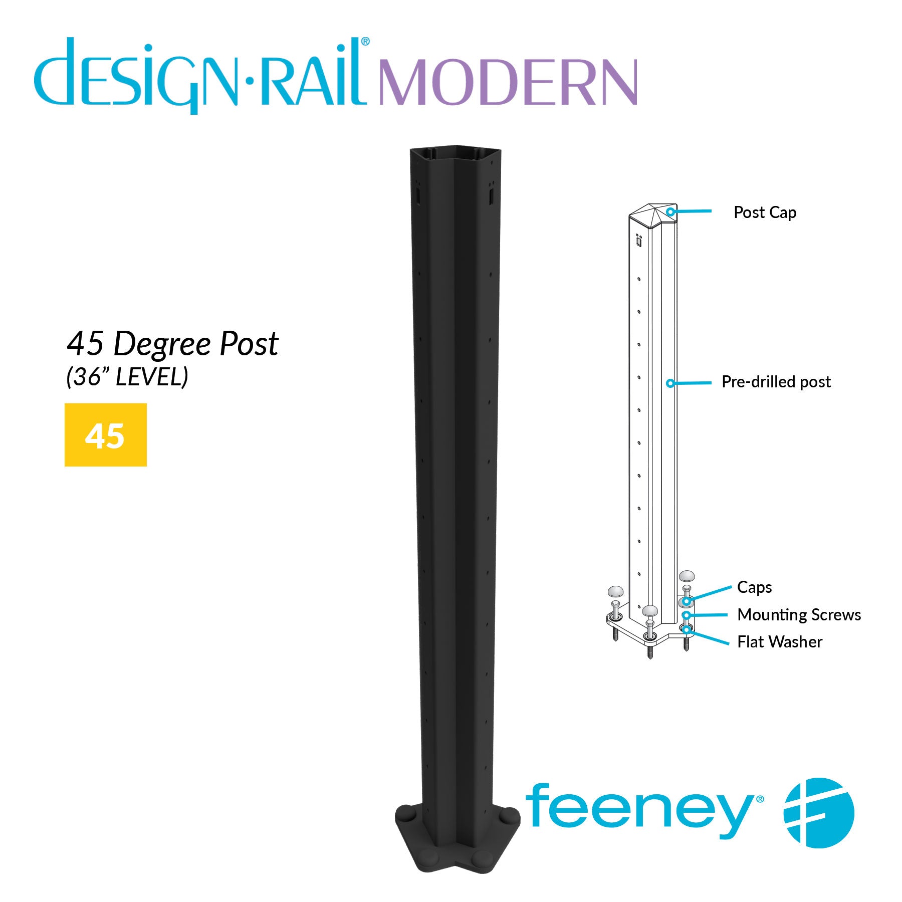  Feeney® DesignRail® Modern Kits (Level) 45-Degree Corner Post Kit (36