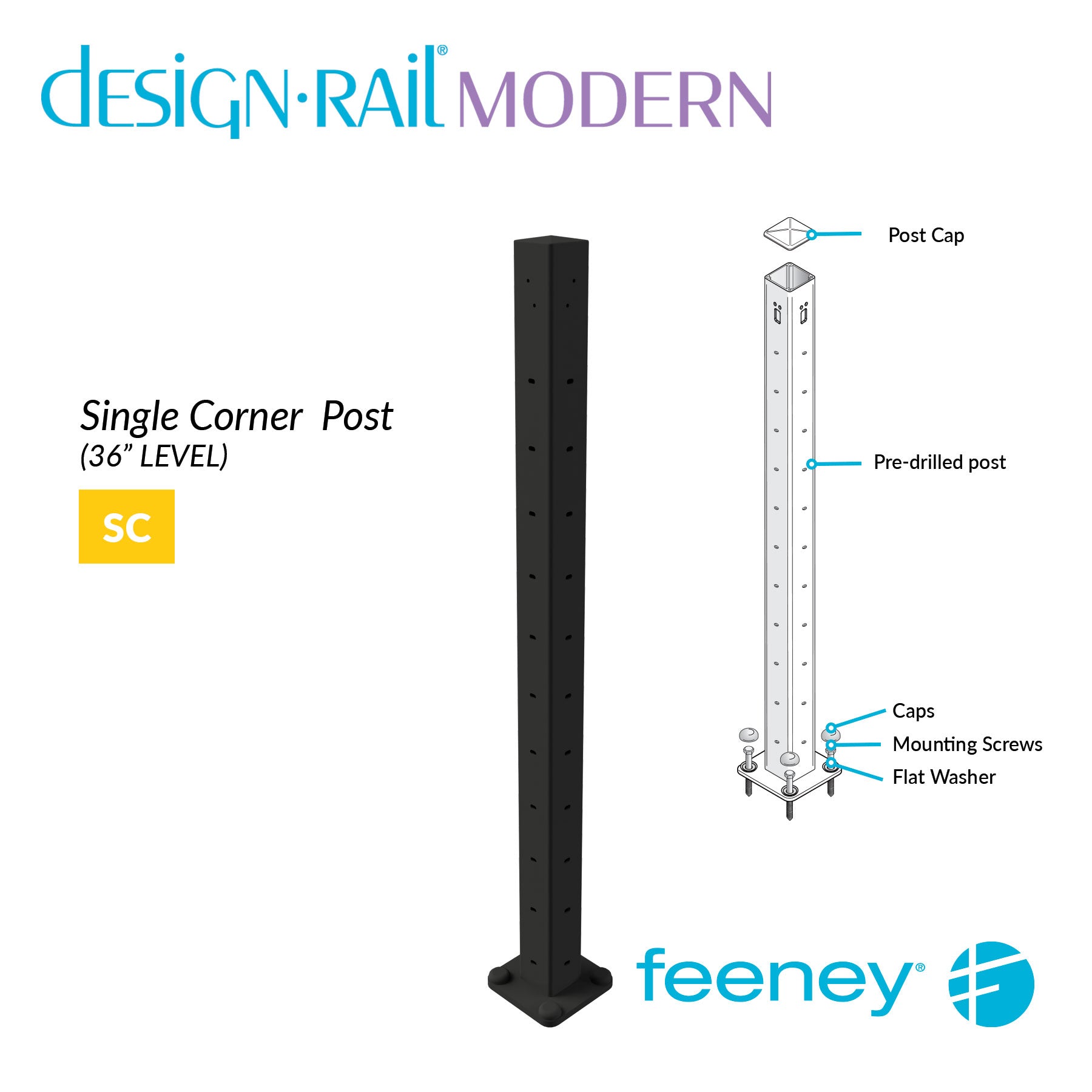  Feeney® DesignRail® Modern Kits (Level) Single Corner Post Kit (36