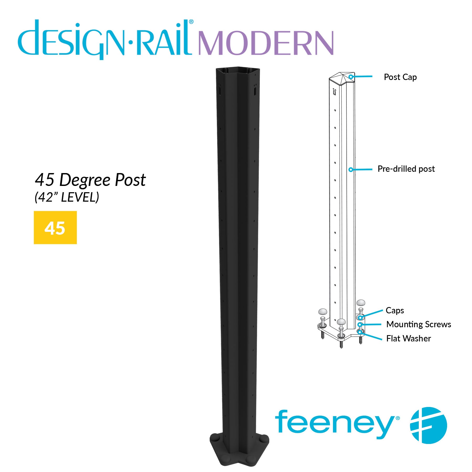  Feeney® DesignRail® Modern Kits (Level) 45-Degree Corner Post Kit (42