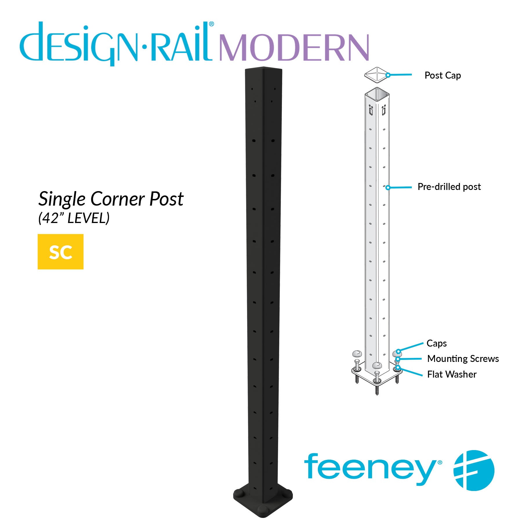  Feeney® DesignRail® Modern Kits Single Corner (Level) Post Kit (42