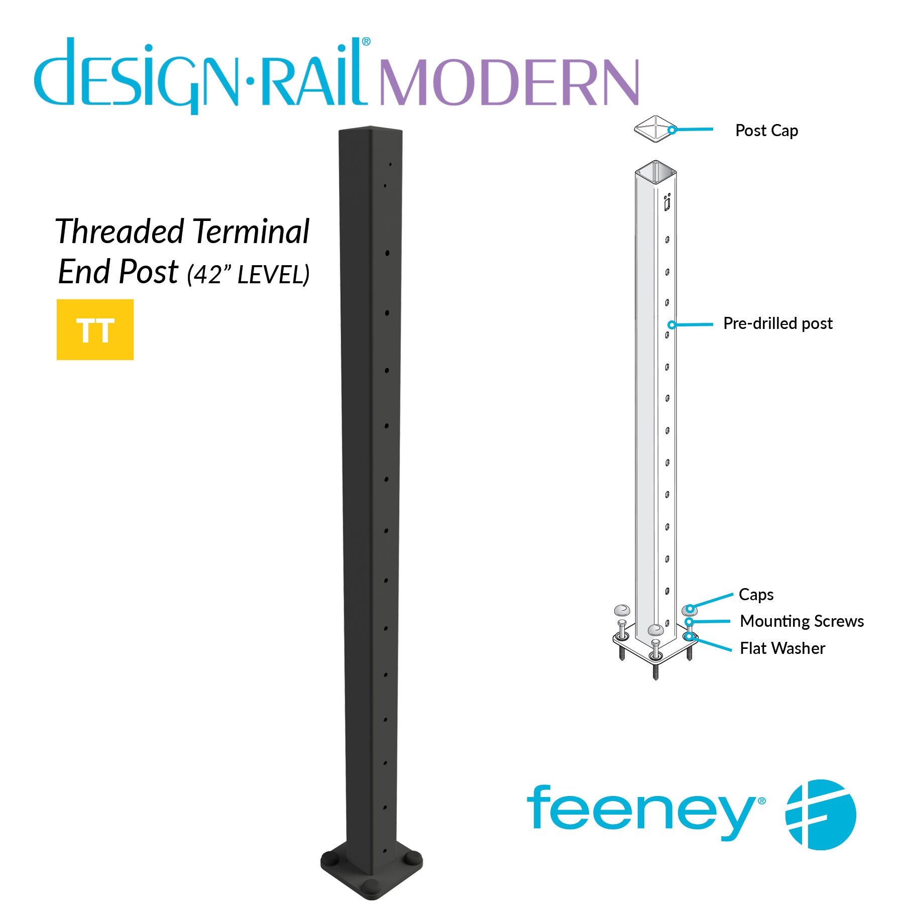  Feeney® DesignRail® Modern Kits Threaded Terminal (Level) Post Kit (42